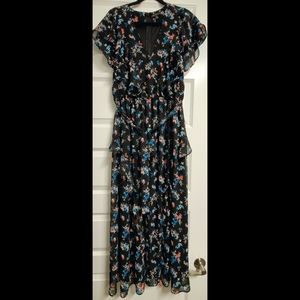 Lane Bryant black floral maxi dress flutter ruffles sz 14/16 NWOT